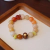 12MM large natural Xinjiang gold thread jade bracelet couple style ethnic style round bead hanging cat paw sandalwood bracelet wholesale Specification image